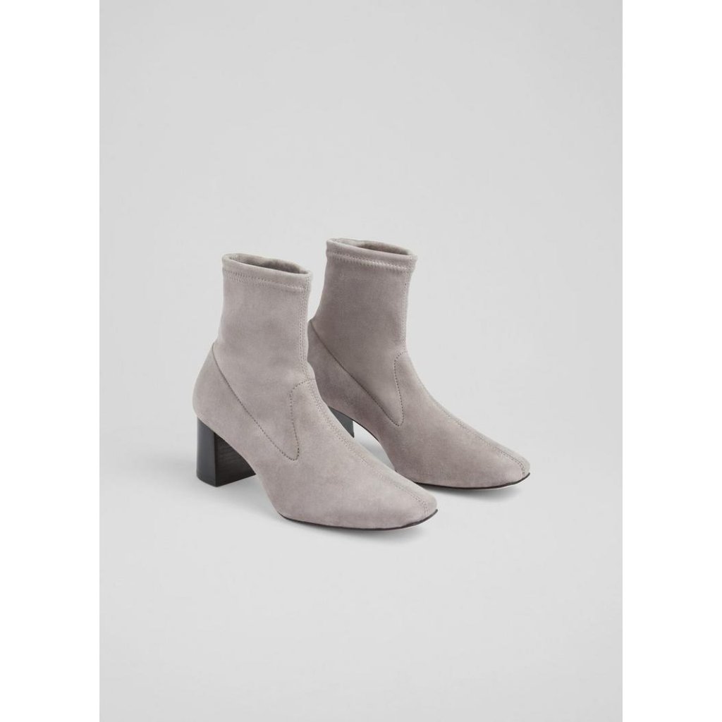 Lk Bennett Amira Grey Stretch Suede Ankle Boots Size 39 New